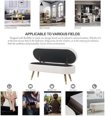 iafike oval storage bench 43.5" ottoman bench upholstered on a desk or shelf