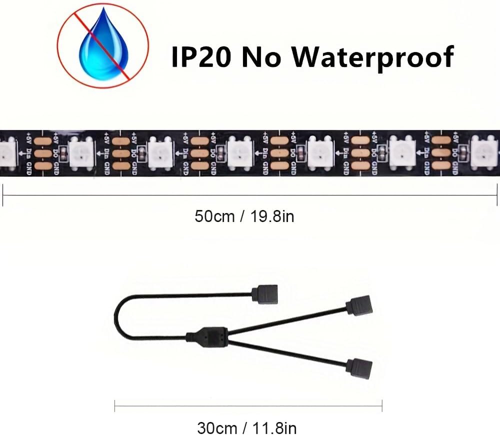 RGB Strip Light for PC Case, 19.7in 30LEDs Addressable LED Strip for Motherboard 5V 3-Pin Header Gaming Case DIY Lighting