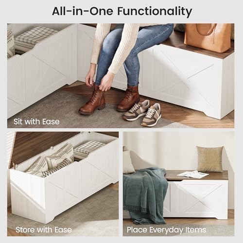 l shaped storage bench, 63" corner bench with, front angle view