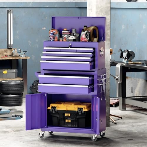 crownland 8 drawer rolling tool chest with wheels, front angle view