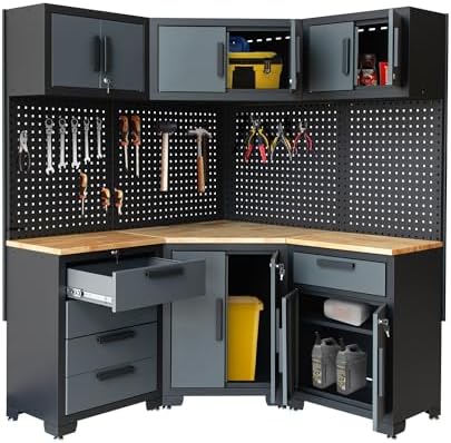 8-pcs garage storage cabinet system, black and grey, view 9