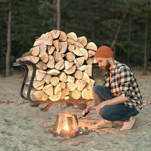 nihome 33.5" firewood rack outdoor, 450lb metal log, view 9