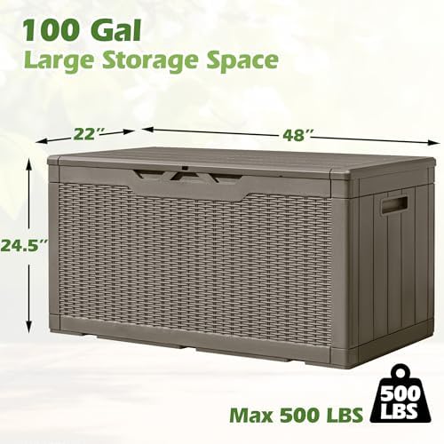 greesum 100 gallon resin deck box large outdoor on a desk or shelf