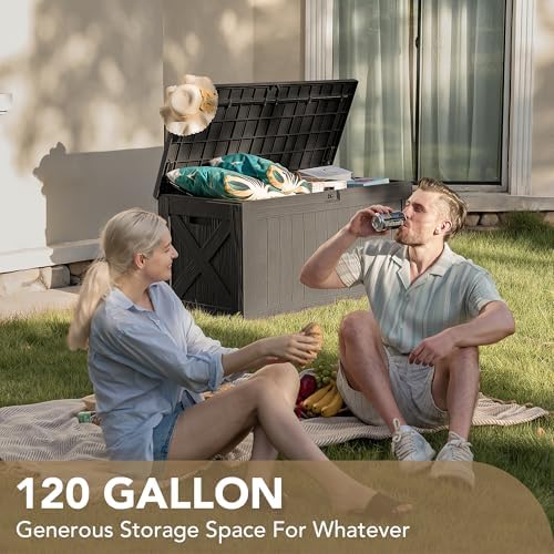 devoko 120 gallon deck box resin outdoor storage, view 9