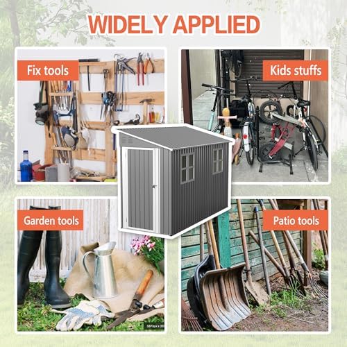 4x10 ft outdoor heavy-duty shed, metal lean to, front angle view