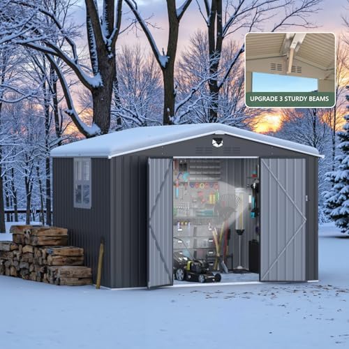 10x8 ft metal storage shed with window,outdoor storage, front angle view