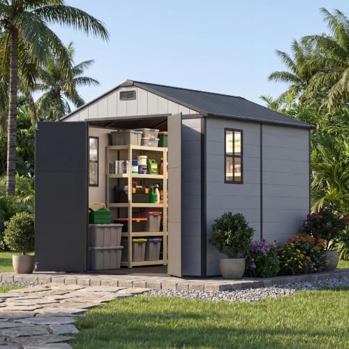 patiowell 8x8 ft plastic outdoor storage shed with, view 9
