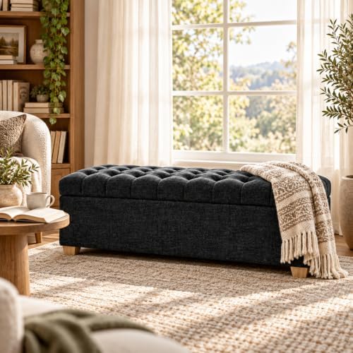 60" storage bench, modern glam chenille ottoman for, view 9