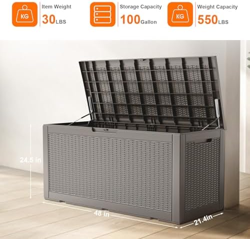 rojik 125 gallon waterproof outdoor deck storage box, front angle view