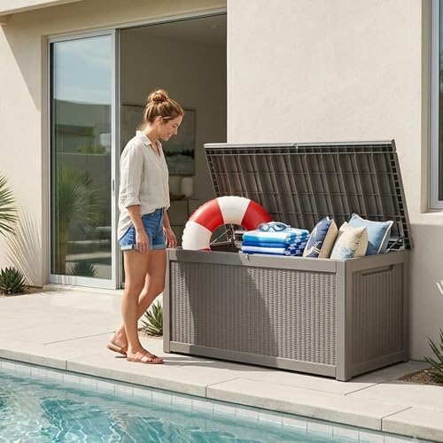 outdoor storage box,320 gallon waterproof deck box [upgraded, view 9