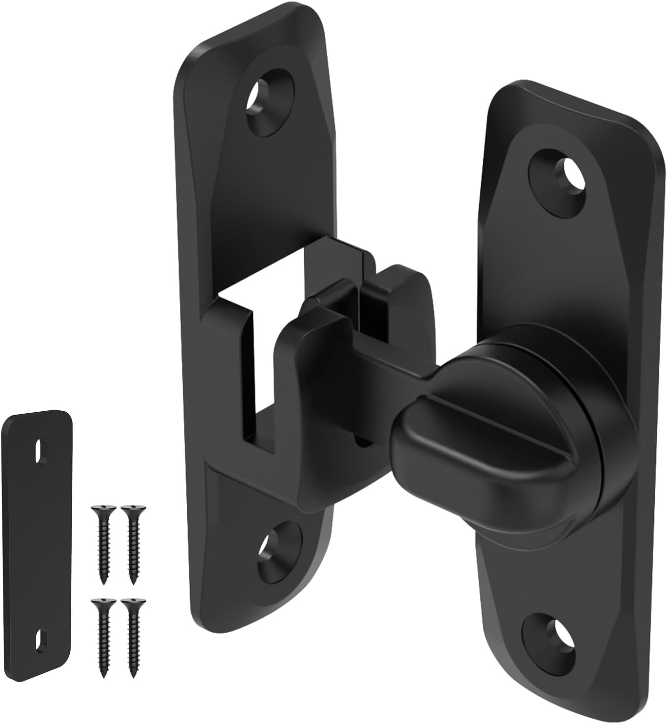 90/180 Degree Sliding Barn Door Locks and Latches, Black, 1 PC | Sturdy Aluminum Alloy, Proof Door Lock for Inside Barn Door, Screen Door, Bathroom, Closet, Cabinet, Screws & Spacer Included