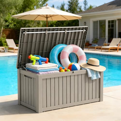 mars villa 120 gallon deck box, outdoor storage, front angle view