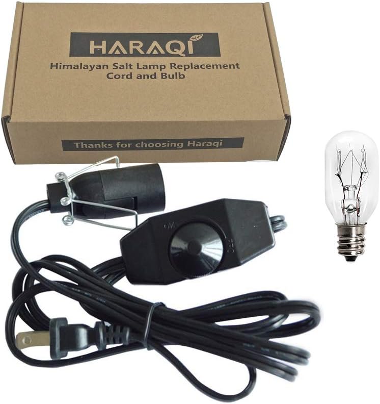 haraqi Himalayan Salt Lamp Cord and Bulb with Dimmer Switch | Original Replacement Cord Bulb for Salt Rock Lamps, 6ft Cord