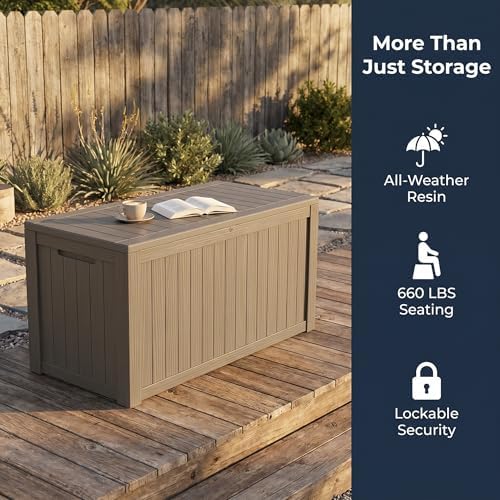 178 gallon resin deck box with gas lift, view 9