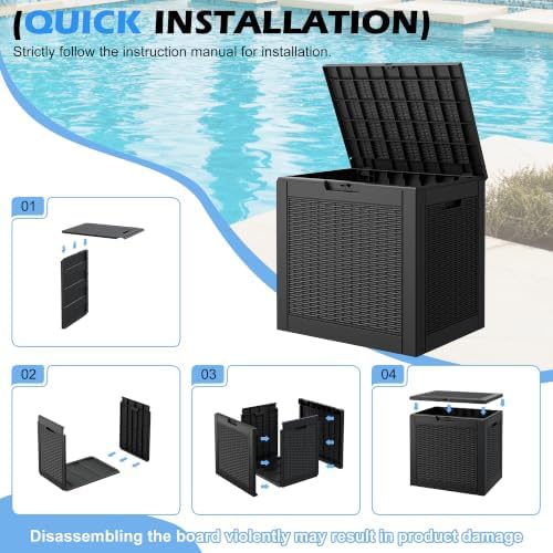 35 gallon outdoor storage box waterproof deck box, front angle view