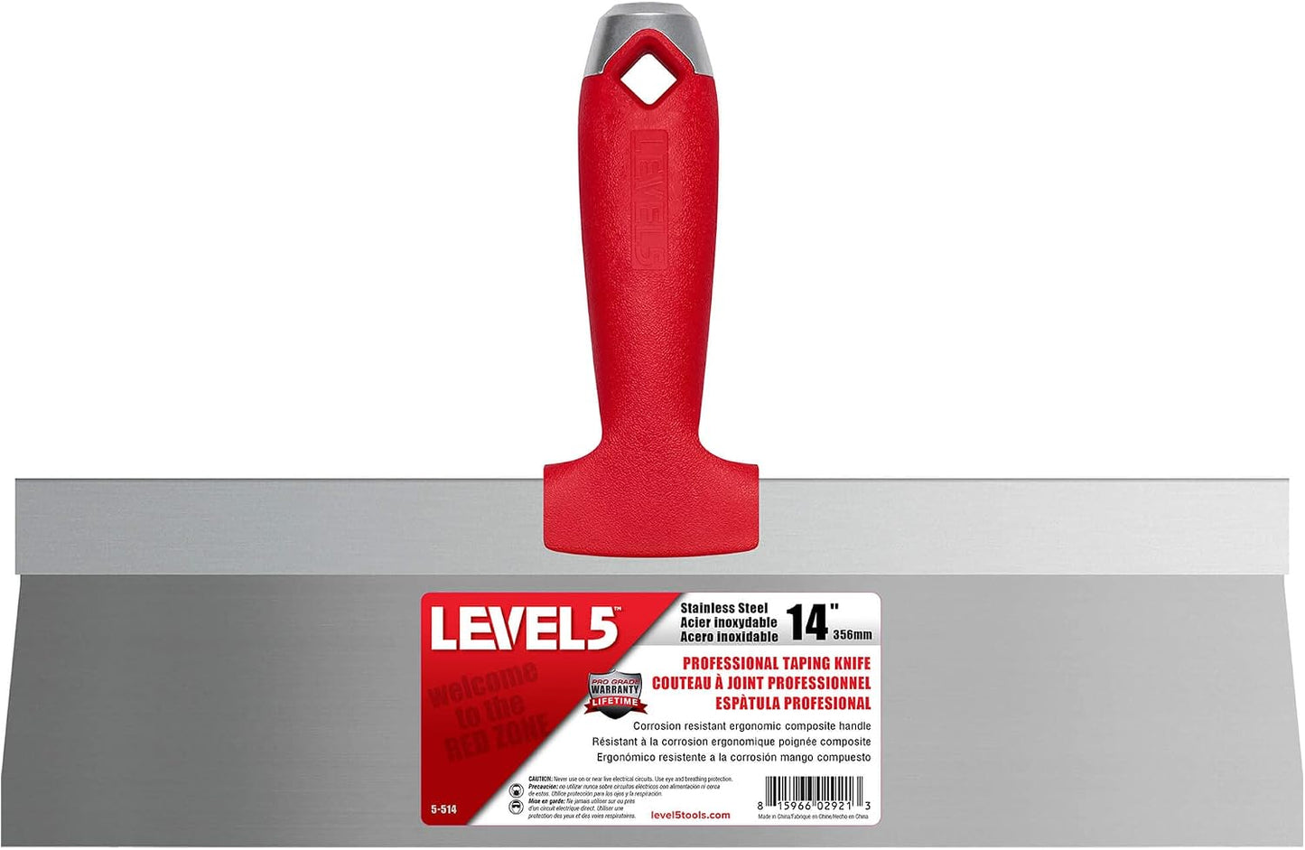 LEVEL5 14-Inch Stainless Steel Taping Knife with Solid Composite Handle | Premium quality, corrosion-resistant, lightweight, impact and solvent-resistant | 5-514