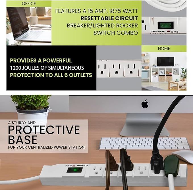 GoGreen Power Inc. 6 Outlet Surge Protector, 15FT Cord, 2 Pack - Image 7