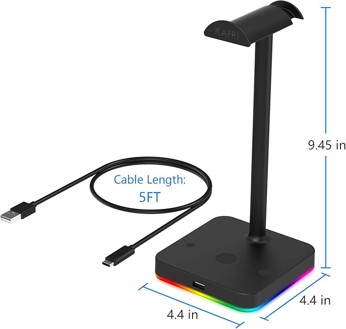 KAFRI RGB Headphone Stand with USB Hub Desk Gaming Headset Holder Hanger Rack - Image 7