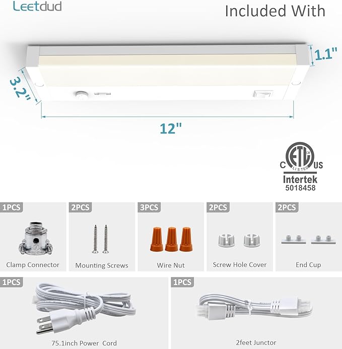 Leetdud Under Cabinet Lighting Plug in or Hardwired Built-in Dimmer, 12 Inch 6W - Image 9