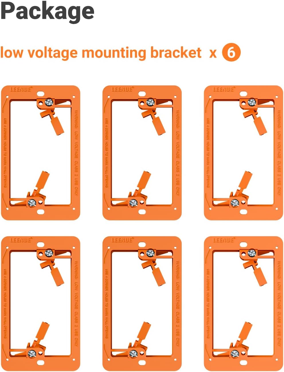 6 Pcs Low Voltage Mounting Bracket for Single Gang Wall Plate Orange | Low Voltage Box for Telephone Wires, Network Cable, HDMI, Coaxial, Speaker Wire