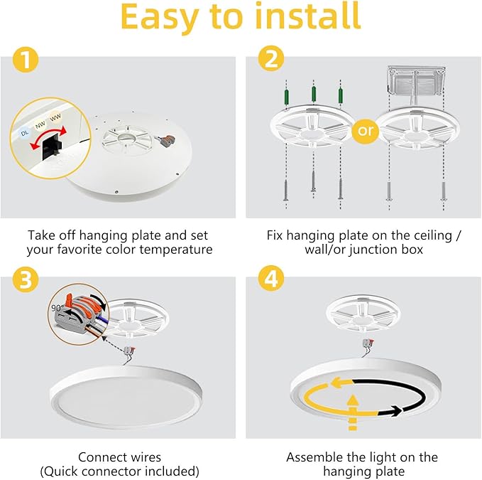 RLEDPZTX 4PK 12 Inch LED Flush Mount Ceiling Light, 3000K/4000K/6000K CCT - Image 8