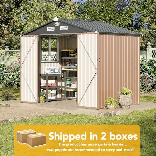 8x6ft outdoor storage shed, tool shed with sloping, front angle view