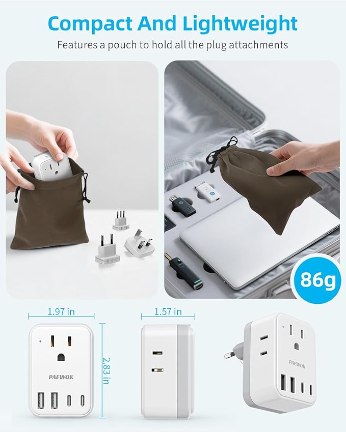 PAEWOK European Travel Plug Adapter Set, 8-in-1 Travel Adapter - Image 7