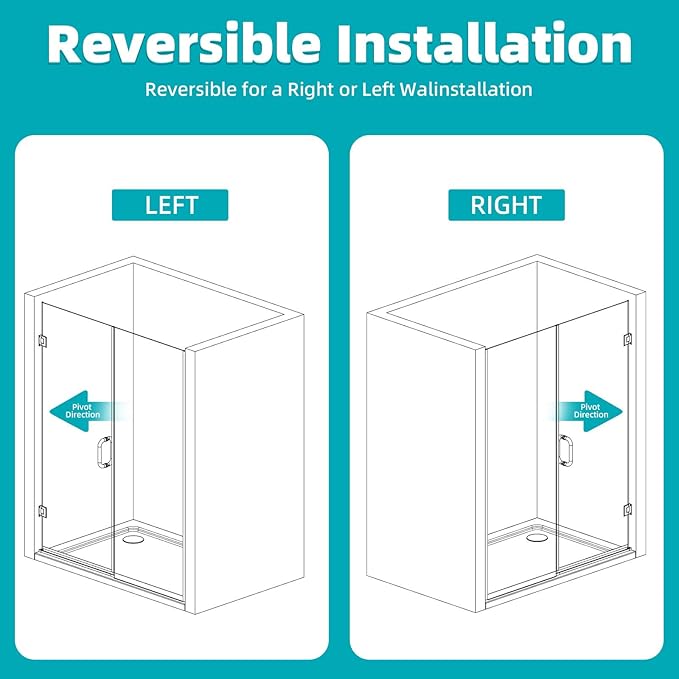 Pivot Swing Shower Door, Adjustable Width 40" W x 74" H Semi-Frameless Shower - Image 9