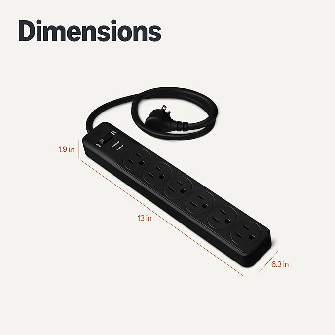 Amazon Basics Rectangle 6-Outlet, 600 Joule Surge Protector Power Strip - Image 5
