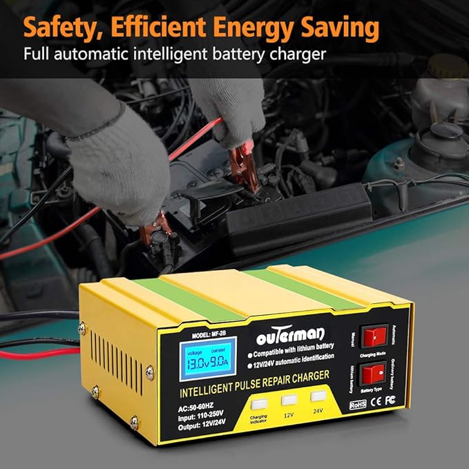 Outerman Car Battery Charger 12V 24V Lithium Battery Charger, Auto Battery - Image 7