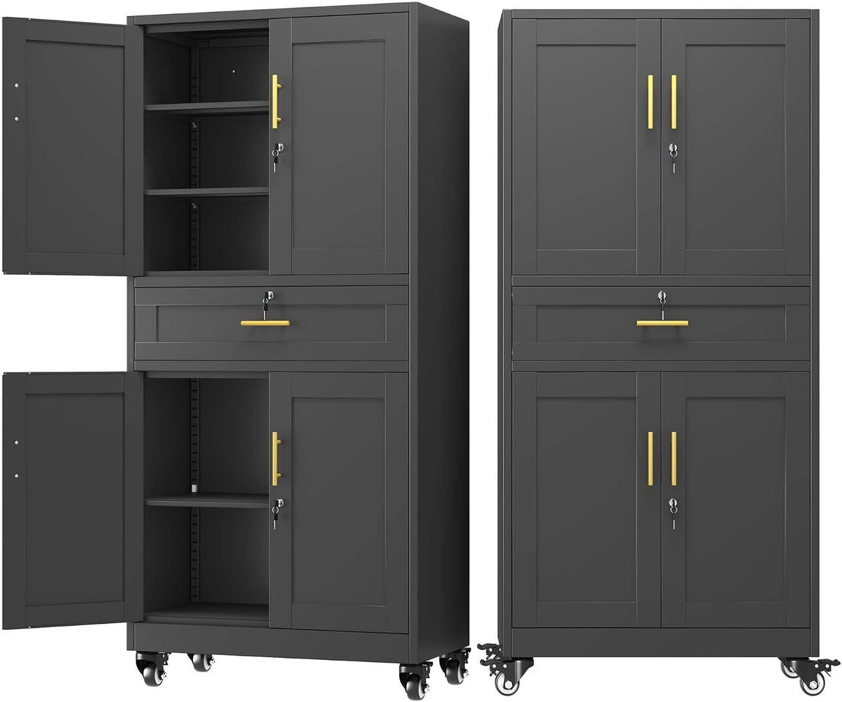 pozdeg 74" black lockable rolling metal garage storage, main product view