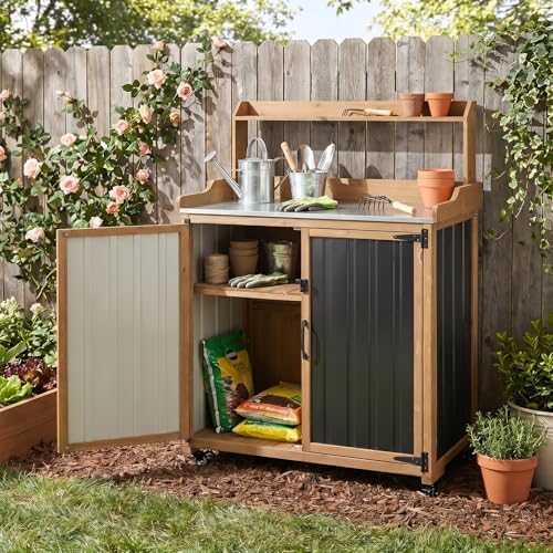 outdoor storage cabinet with 4 wheels and handle, view 9