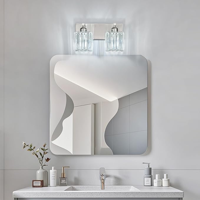 FDPBY Modern Vanity Light 2-Lights Brushed Nickel Vanity Light Crystal Bathroom - Image 7