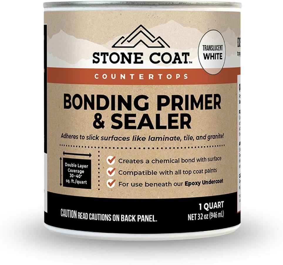 Stone Coat Countertops Bonding Primer & Sealer, 1 Quart (Translucent White) | Covers Up To 30-40 sqft with 2 Coats, Strong Adhesion for Laminate, Tile, Granite, Quartz, Solid Surface