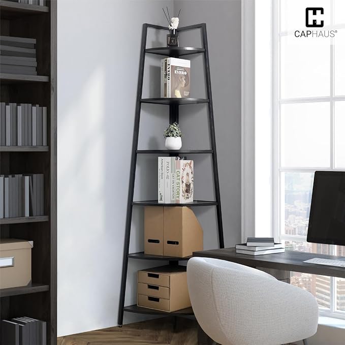 CAPHAUS Tall Corner Shelf Stand, 6-Tier Display Shelves, Ladder Corner Wood - Image 8