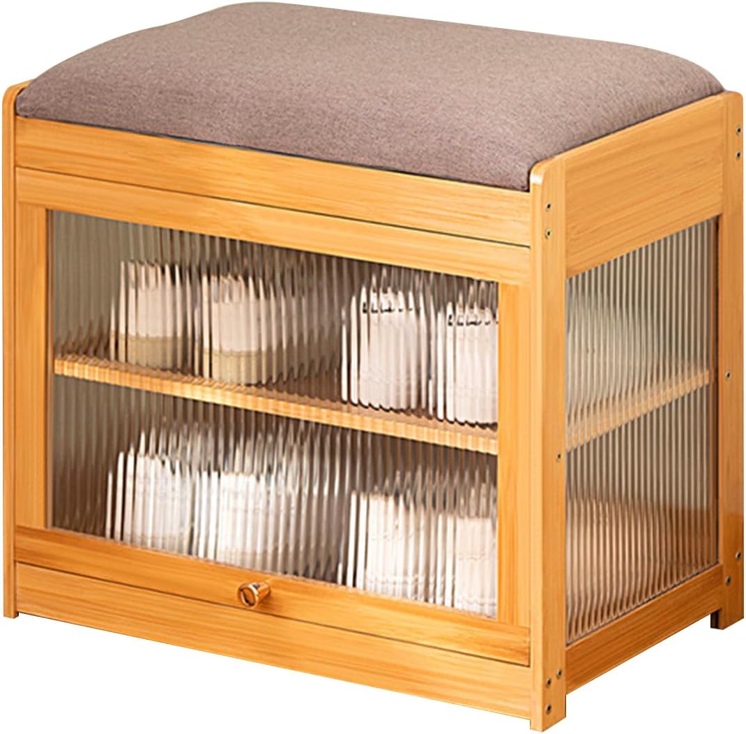 shoe storage bench- bamboo entryway bench with seat on a desk or shelf