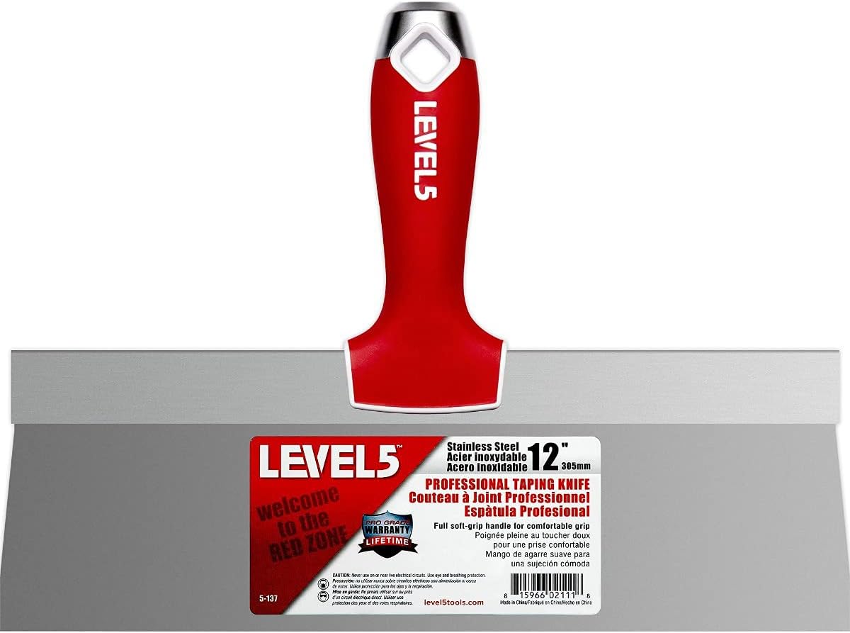 12" Soft-Grip Stainless Steel Taping Knife - LEVEL5 | Pro-Grade | Metal Hammer End | 5-137