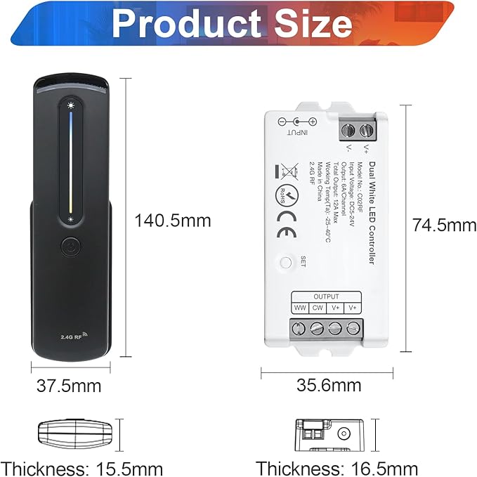 2.4GHz RF CCT LED Strip Controller Remote Kit, Wireless Remote & Tuya - Image 6