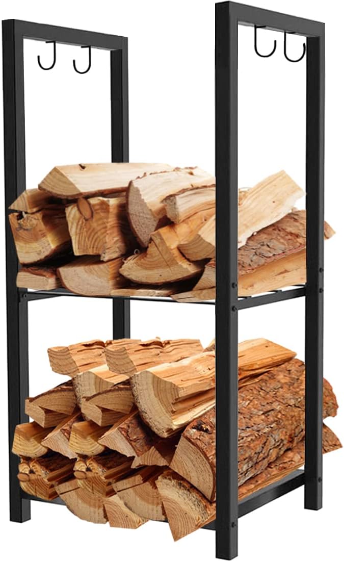 koutemie firewood rack indoor, 2 tier small firewood, main product view