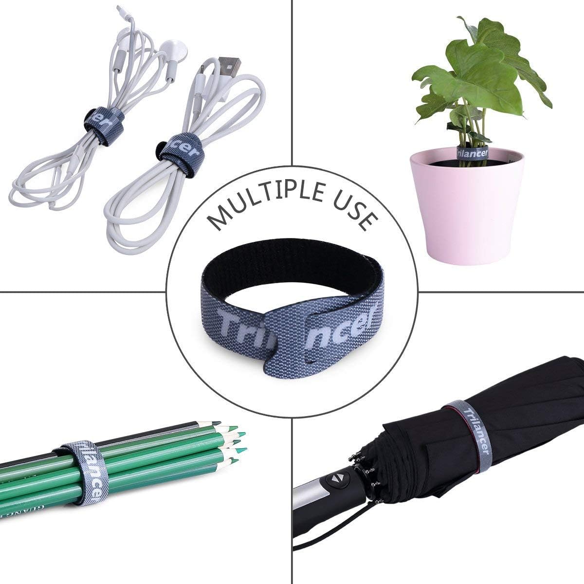 Trilancer Reusable Cable Straps Wire Ties, Pack of 50 Adjustable Cord Fastener Cable Organizer, 8 Inches (Black)