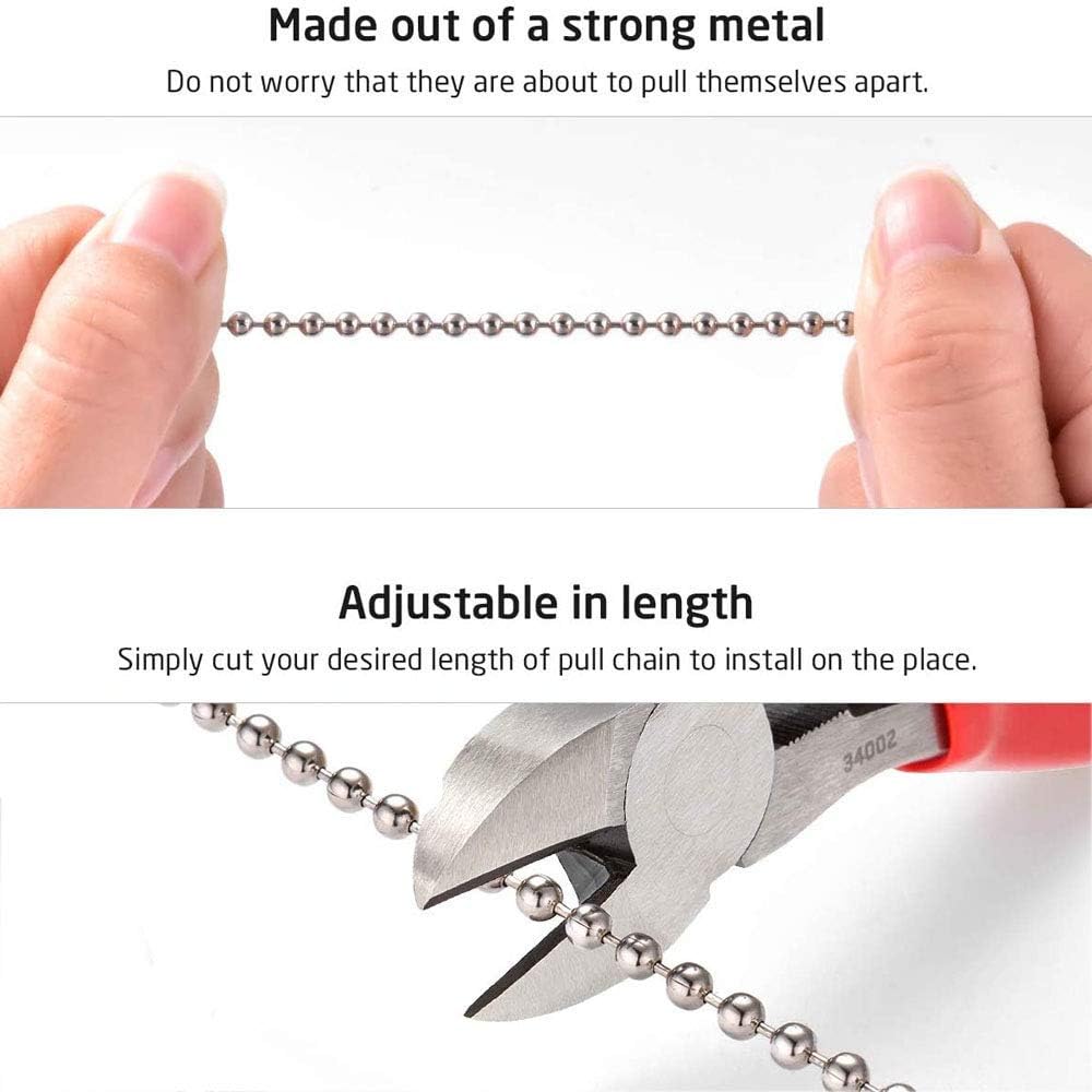 Ceiling Fan Pull Chain Sun Moon Pattern,2 Pcs 12 Inch Beaded Ball Pull Chain Extender Decorative With Connector, Newst Style Fan Light Pendant Extension Decor,Silver