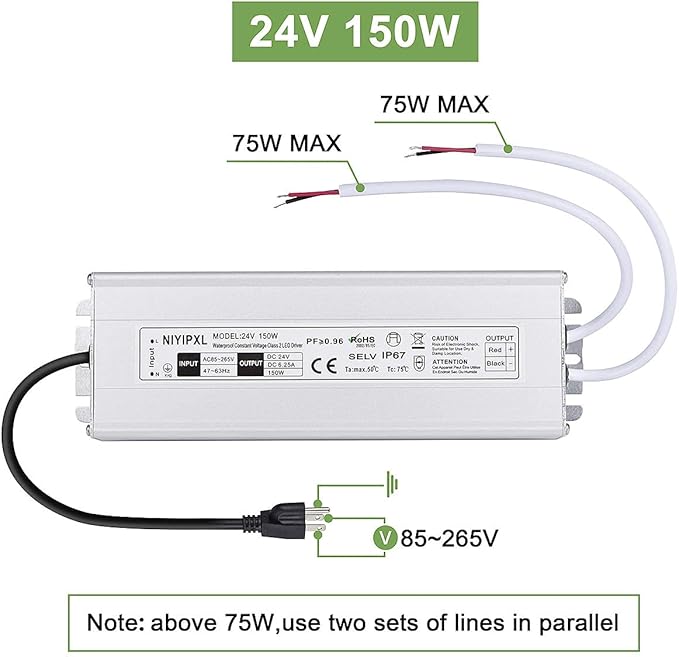 LED Driver 150 Watts 24V DC Low Voltage Transformer, Waterproof IP67 LED Power - Image 6