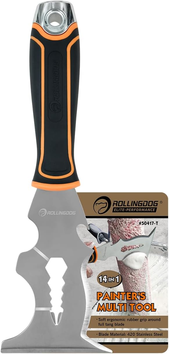 ROLLINGDOG 14-IN-1 Painter's Tool-Stainless Steel Paint Scraper | Paint Roller Cleaner, Putty Knife, Multi-Use Painters Tool for Painting, Home Improvement