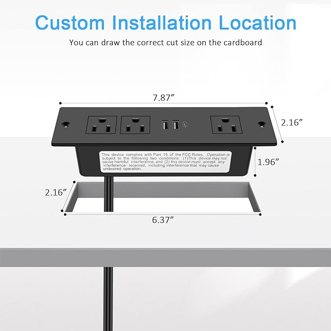 Recessed Power Strip, Furniture Plug in 3 Outlets & Fast Charging 20W PD USB-C - Image 9