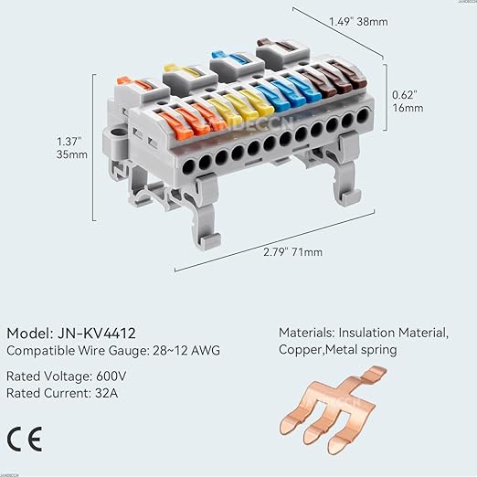 JANDECCN 4pcs DIN Rail Terminal Blocks, DIY Splicing Wire Connectors - Image 5