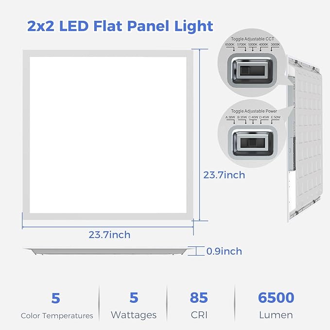 Aphyni 18 Pack 2x2 LED Flat Panel Light, Dimmable Office Kitchen Flush Mount - Image 6
