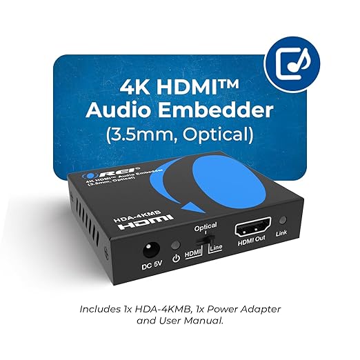 OREI 4K HDMI Audio Embedder, Audio Embedder Inserter Digital Analog Audi + DVI - Image 8