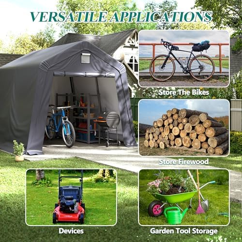 gartoo 10' x 10' outdoor storage shelter, gray on a desk or shelf