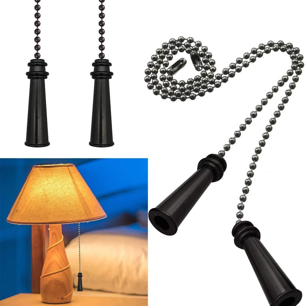 2Pack Black Lighthouse Ceiling Fan Pull Chain Set | 12inch 3mm Beaded Extension Ornaments Durable Chain Pulls with Connector for Ceiling Fans & Light Fixtures Decoration