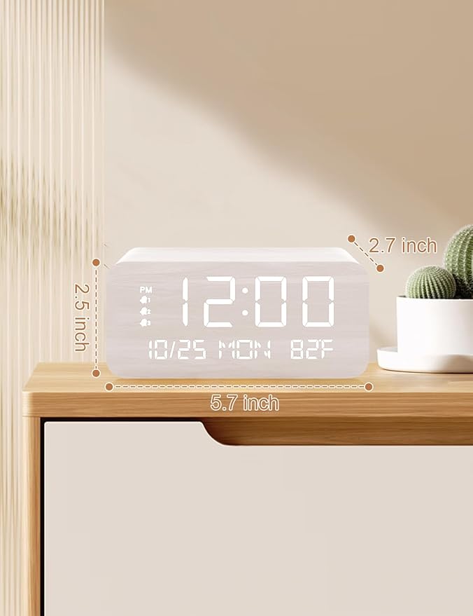 JALL Digital Alarm Clock, with Wooden Electronic LED Time Display, 3 Alarm - Image 7